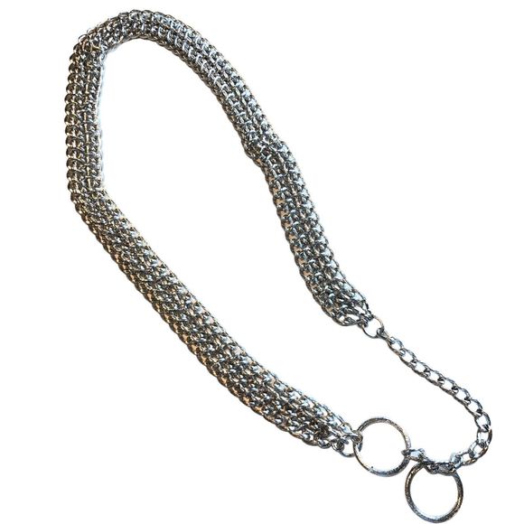 VTG ALUMINUM CHAIN BELT TEXTURED SILVER BELT 37 1/4” LONG TRIPLE CHAIN DISCO - Picture 1 of 5